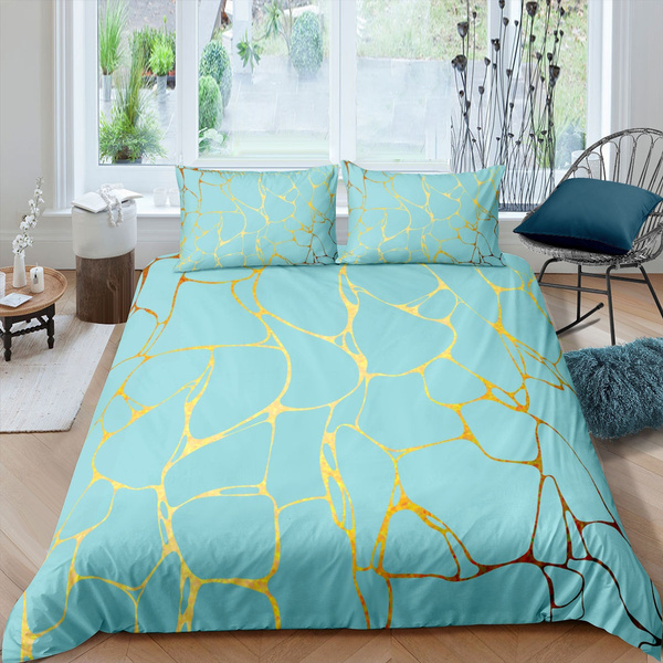 Marble Comforter Cover Teal Printing, Light Teal Bedding King Size