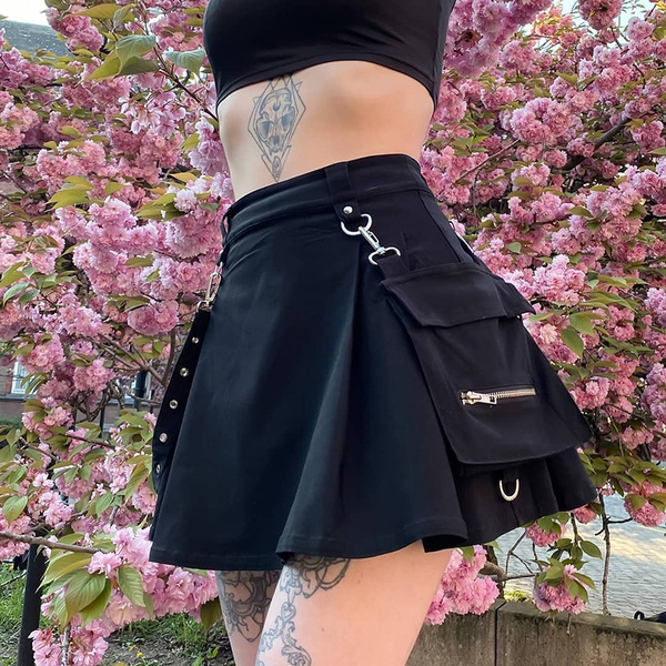 Black pleated outlet goth skirt