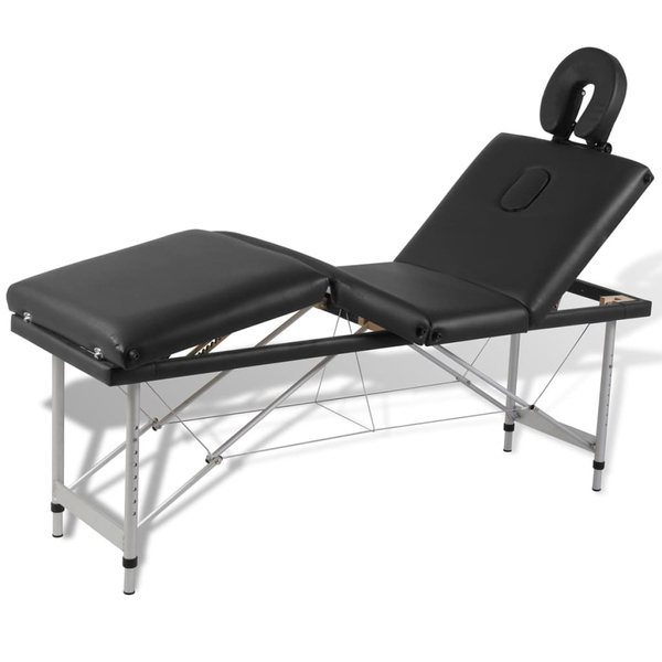 Massage table with aluminum frame, foldable 4 zones black Massagetisch