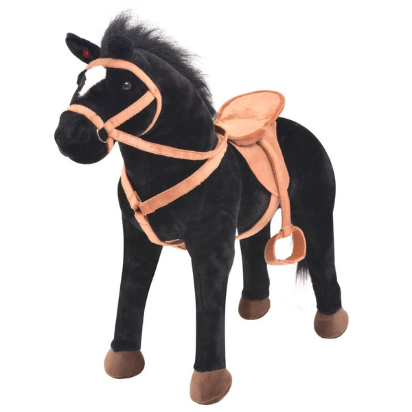 Standing Horse Plush Black Plüschpferd Speelgoed paard Cheval jouet |