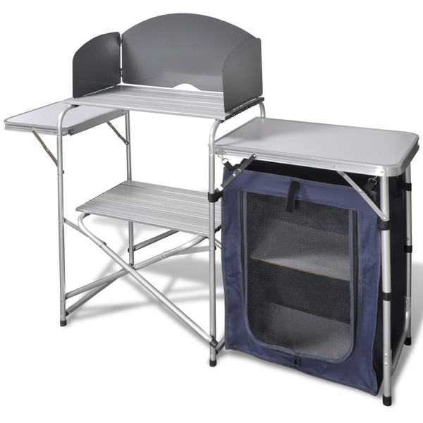 Foldable Camping Kitchen Unit with Windshield Aluminium Camping ...