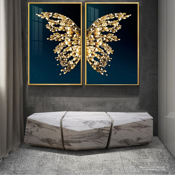 Abstract Golden butterfly wings set Pictures Wall Art Print on Canvas picture print Modern Painting for Living Room Home Decor 40x60cm 15.7x23.6 with Frame