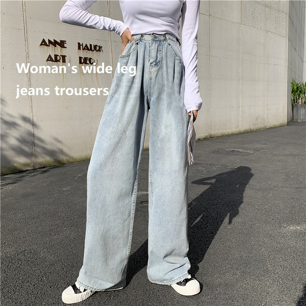 stronggirl Minutes of Pants Women 2018 Selling High Waist Wide Leg Jeans Burr Irregular Straight Jeans 