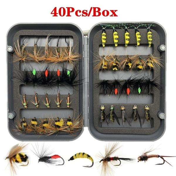 Fly Fishing Flies Collection Dry Wet Nymph Fly Assortment with Trout  Fishing Lures 40 Kits