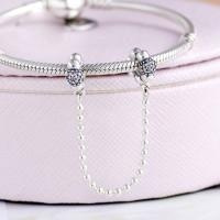 2020 New 925 Sterling Silver Beads & Pave Safety Chain Charm Bead Fits  European DIY Jewelry Bracelets