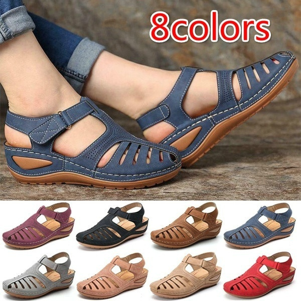 NEW Summer Women Casual Flat Sandals Leather Retro Shoes Daily