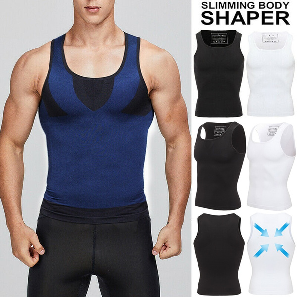 Irisnaya Mens Compression Shirt Slimming Body Shaper Vest Waist Trainer Workout Tank Tops Back Support Undershirts 