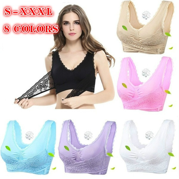 8Colors Lingerie Plus Size S-XXXL Wireless Sports Bra Lace Breathable  Underwear Adjustment Type Push-Up Front Row Cross Side Buckle Side Chest  Running Vest