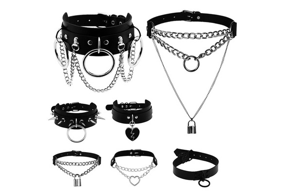 Leather Necklace Goth Chains Punk 
