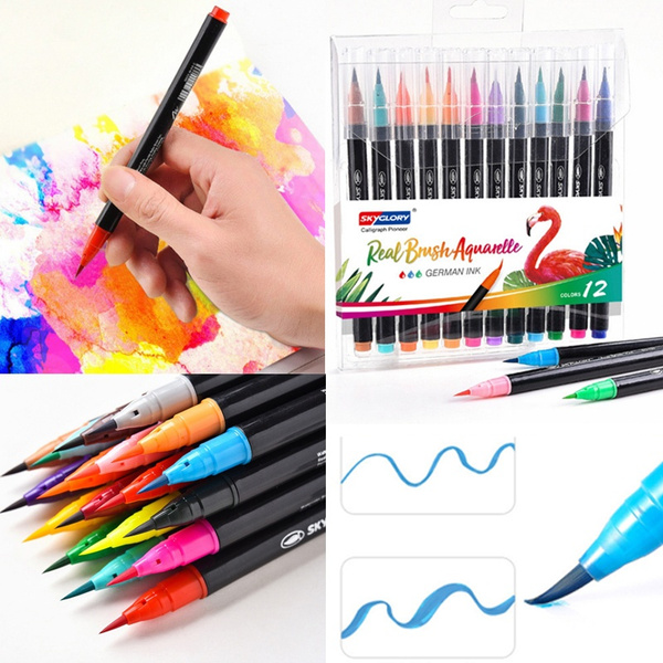 12/24/36 Colors Water Soluble Ink Soft Brush Calligraphy Pen Water Color  Brush Pens Drawing Art Markers Supplies