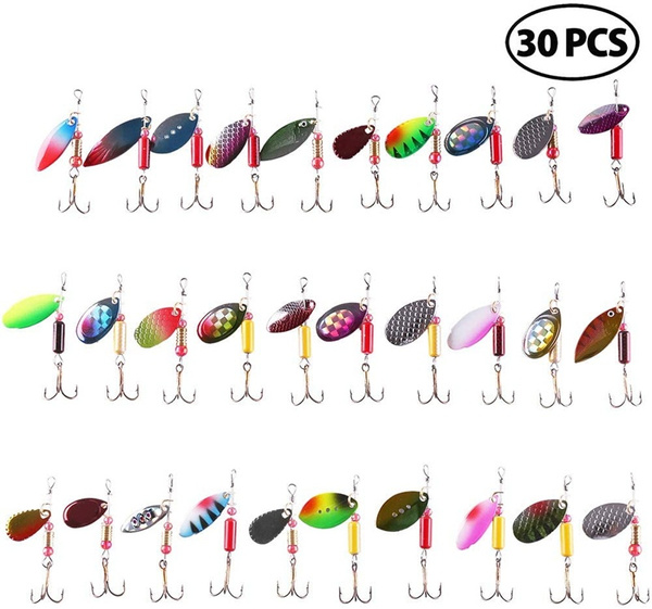 30PCS Fishing Lures Spinnerbait for Bass Trout Walleye Salmon Assorted  Metal Hard Lures Inline Spinner Baits