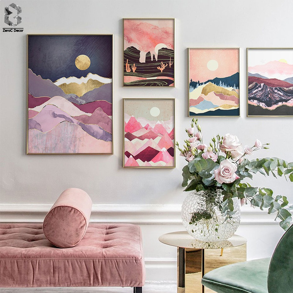 Poster Abstrait Lune Rose - Décoration Murale Nordique Minimaliste, Print Art