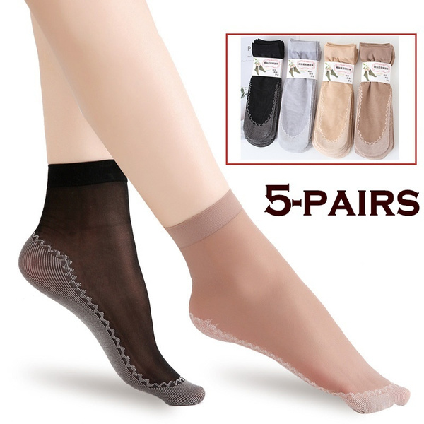 5-pairs Ultrathin Women Transparent Beautiful Lace Elastic Short Socks Non-slip  Socks