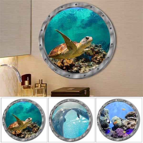 3d Wall Stickers Turtle Ocean Animals Decals Vinyl Mural Room Decoration Accessory Cute Wish