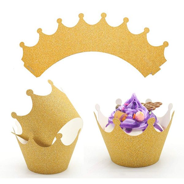25pcs Glitter Gold Crown Paper Cupcake Liner Wrappers Muffin Holder