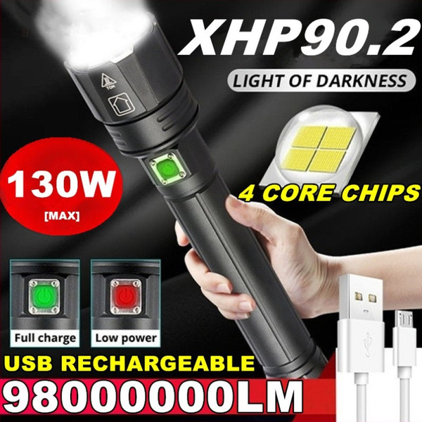 CREE XHP90.2 Chip Powerful LED Tactical Flashlight Torch Zoom XHP70 Lantern Bulb 
