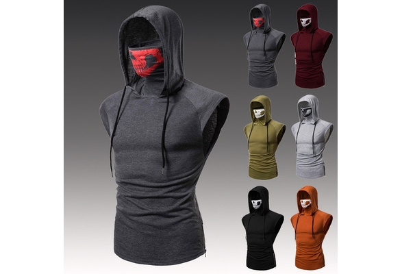 New Hooded T-shirt Men Fashion Style Personality Stretch Leisure Sport Shirt  Ninja Suit Short-sleeved T-shirt Mask Suit Tops - AliExpress
