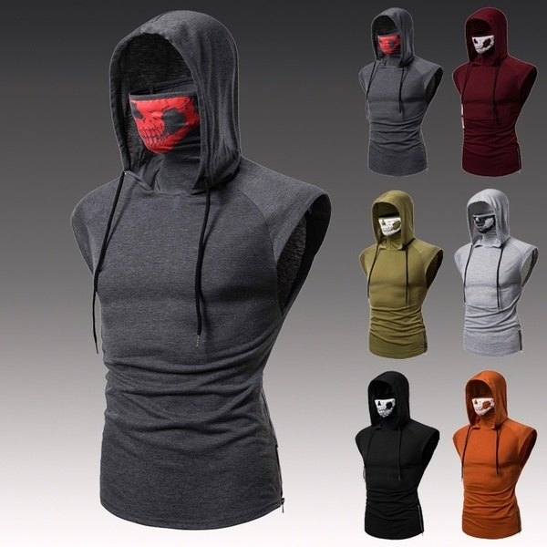 Fashion Men New Elastic Fitness Men Ninja Wear Hooded Sleeveless T ...