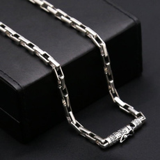 Sterling, Chain Necklace, rectanglelinkchainnecklace, religionchainnecklace