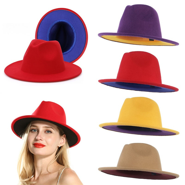 2020 New Yellow Purple Patchwork Cotton Polyester Felt Jazz Fedora Hats 