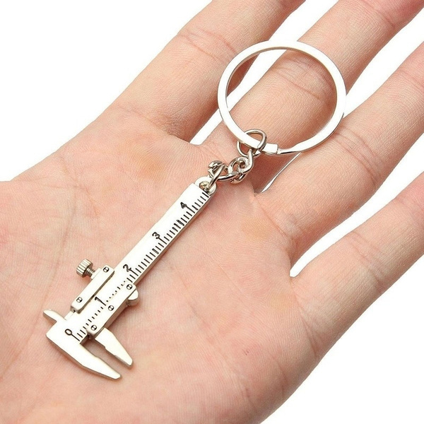 Silver BTMB 2pcs Mini Vernier Caliper Tool Sliding Key Holder Rings Keychain 40mm 
