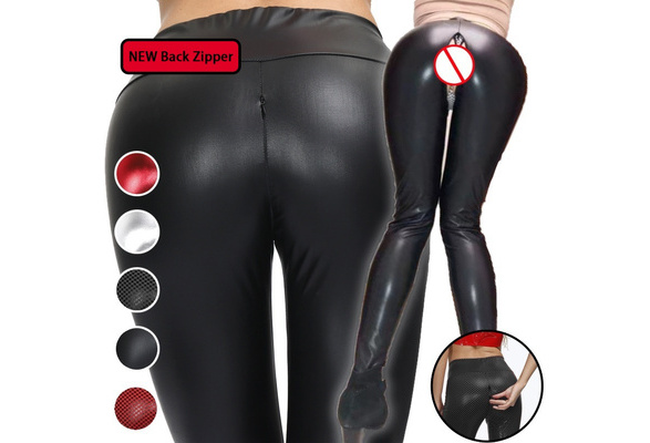 5 Colors Leather Leggings Women Back Zipper Leather Pants Tights