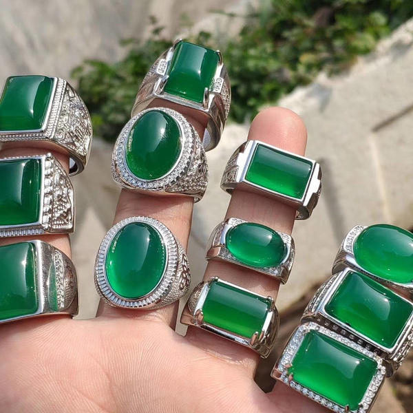 Jade and sale silver ring