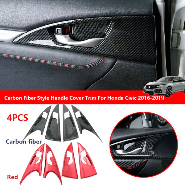 Carbon Fiber Style Inner Door Handle Bowl Cover Trim For Honda Civic  2016-2019