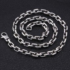 Heavy, Sterling, Silver Necklace, rectanglelinkchainnecklace