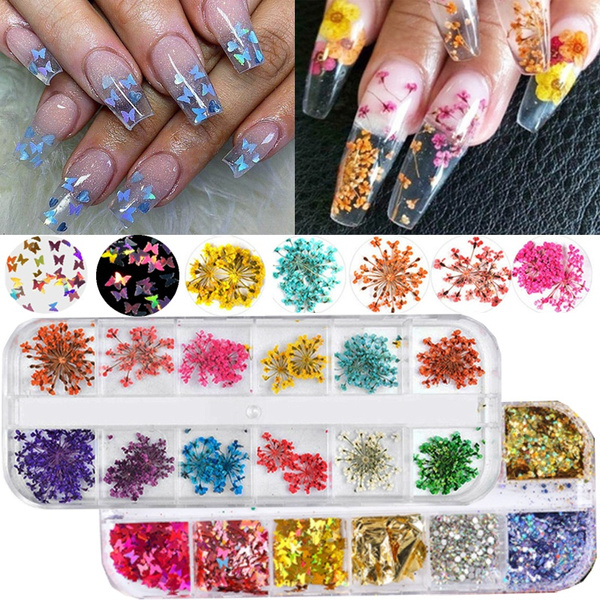 Nail Stickers Real Natural Dried Flowers Nails Art Kit Supplies 3D Applique  Manicure Decoration Sequins Glitter Decals For Tips De7405476 From Seb2,  $3.8