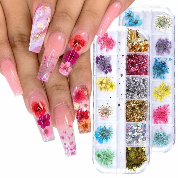 Nail Jewelry Mix Dried Flower Sequin Butterfly Fragment Laser Sequin Set 3D  Nail Art Designs Polish Manicure Accessories