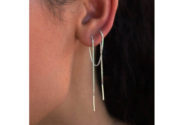 Exquisite silver gold chain threading earrings gold earrings dangle  earrings jewelry avant-garde earrings pendant earrings