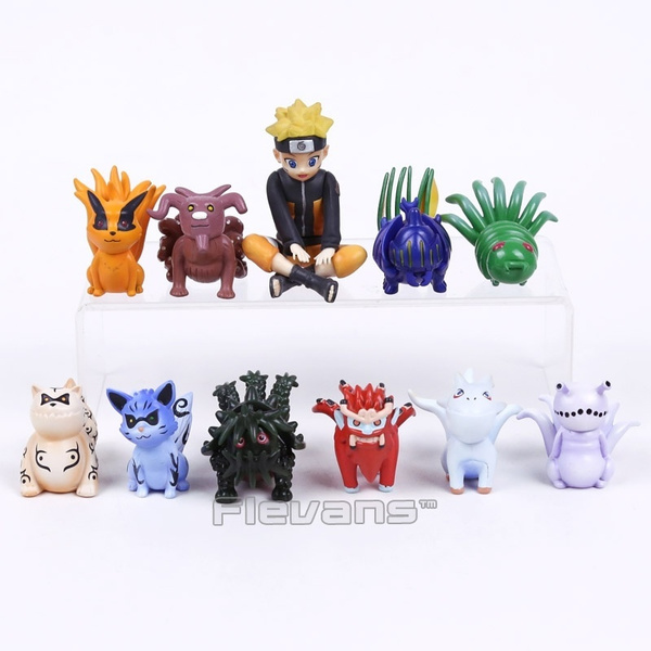 Newest Naruto Child Uzumaki Naruto And Bijuu Kyuubi Kurama Gaara Shukaku Utakata Mini Figures Toy Kids Gift 10pcs Set Wish