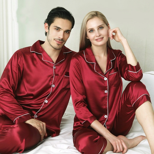 Mens Womens Silk Satin Pajamas Set Pyjamas Sleepwear Nightwear