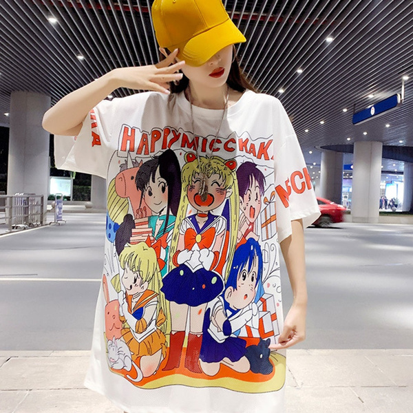 Summer Women Cartoon Loose Tees Sailor Moon kawaii Graphic Print T Shirt  Women Half Sleeve Oversize Anime Tops Harajuku Street Fashion Tee XS-4XL |  Wish