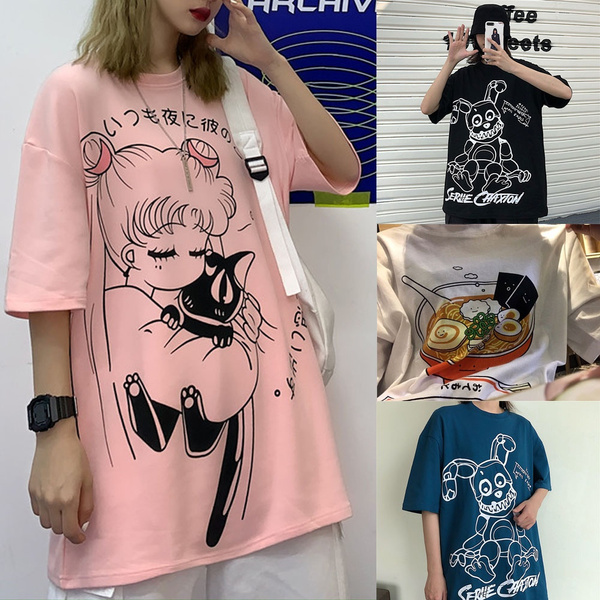 New Fashion Summer Women Tee Anime Sailor Moon Graphic Shirt Harajuku Cartoon Loose T Shirt Half Sleeve Oversize T Shirts