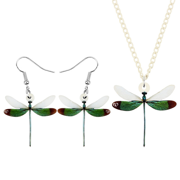 Acrylic Green Flying Dragonfly Jewelry 