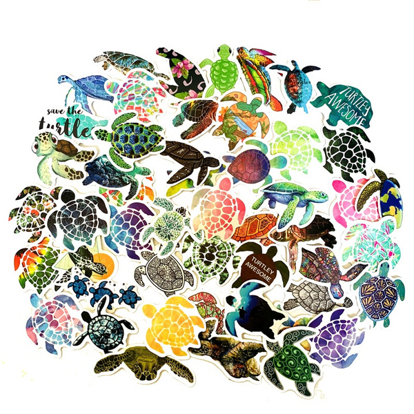 50 Pcs Lovely Colorful Sea Turtle Little Turtle Stickers For Diy Luggage Laptop Skateboard Car Motorcycle Bicycle Stickers 
