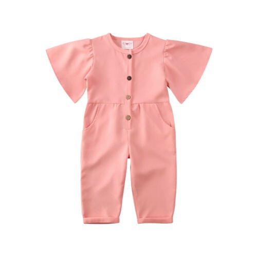 Fashion Baby Girl Long Romper Summer Solid Color Short Sleeve Jumpsuits Outfits