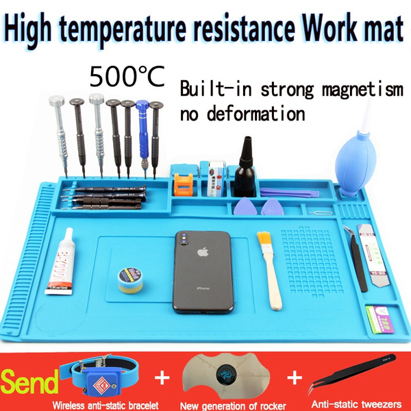 Silicone Mat 500 °C Heat Resistant Magnetic Work Mat Workmat Repair Mat  Soldering Mat Antistatic for Soldering Guns Hot Guns 49 x 25 x 0.5 cm