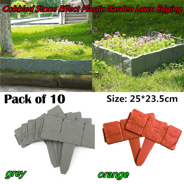 10pcs Cobbled Stone Effect Plastic Garden Lawn Edging Plant Border Wish - Stone Effect Garden Border Edging