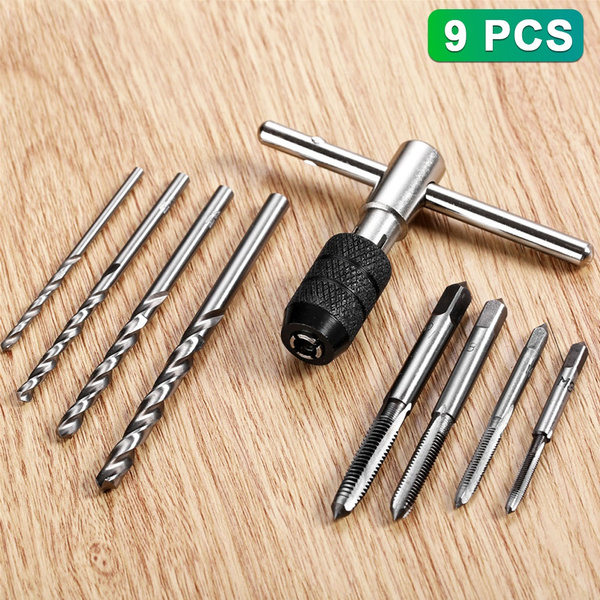 9Pcs/Set T Type Machine Hand Screw Thread Taps Reamer with Drill Bits and Wrench