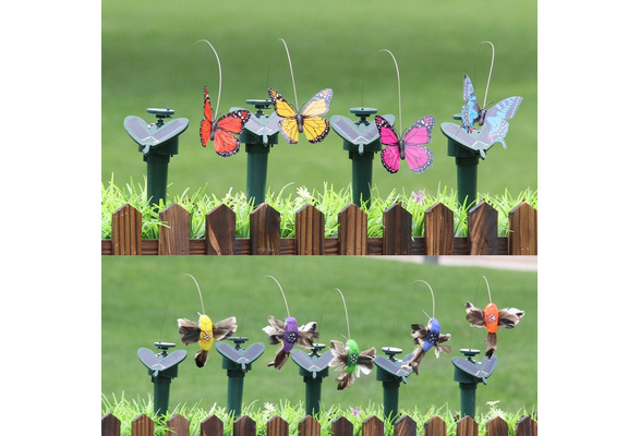 Random Color Plants Solar Powered Fluttering Flying Dancing Flowerpot Home  Decor Artificial Butterfly Fake Bird Garden Ornaments