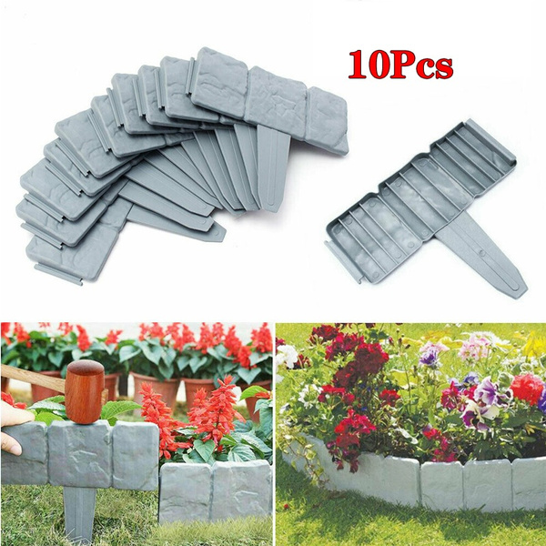 10pcs Cobbled Stone Effect Plastic Garden Lawn Edging Plant Border 