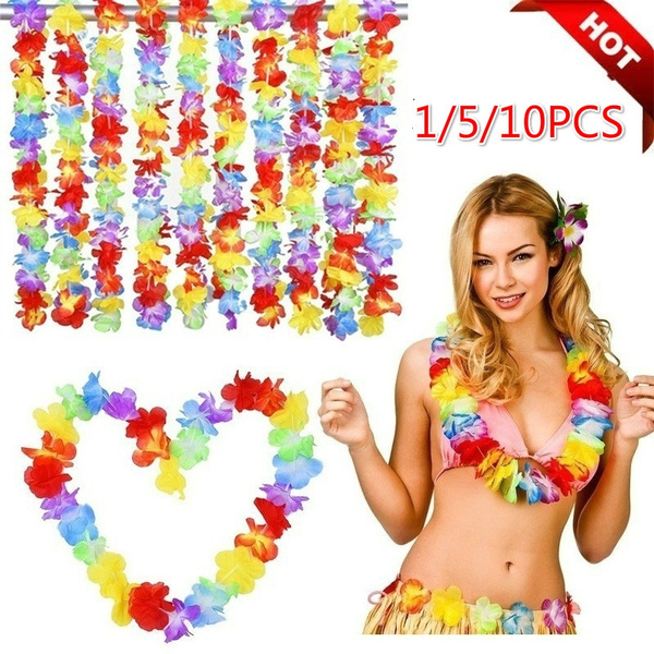 4Pcs/Set Beautiful Summer Beach Vacation Hawaii Flower Lei Set Hawaiian  Necklace Set Fabric Decorative - AliExpress