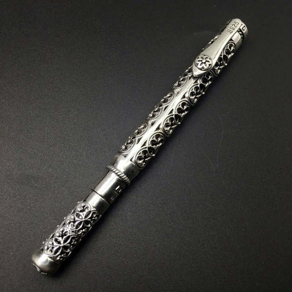 Pure Silver Sterling 925 Silver Pen Gift For Men Vintage Carved Openwork  Business Ballpoint Pen S925 Jewelry