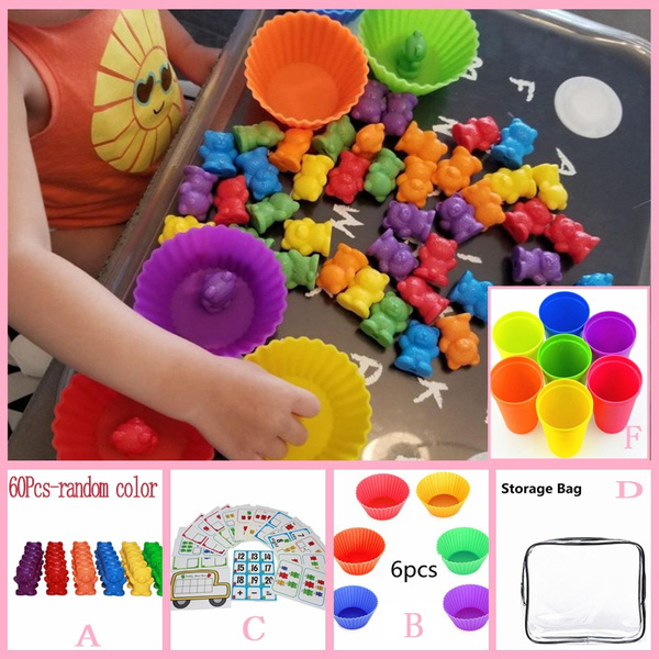 1Kit Counting Bears w/ Stacking Cups Montessori Rainbow Matching Game-AMAZING kn 