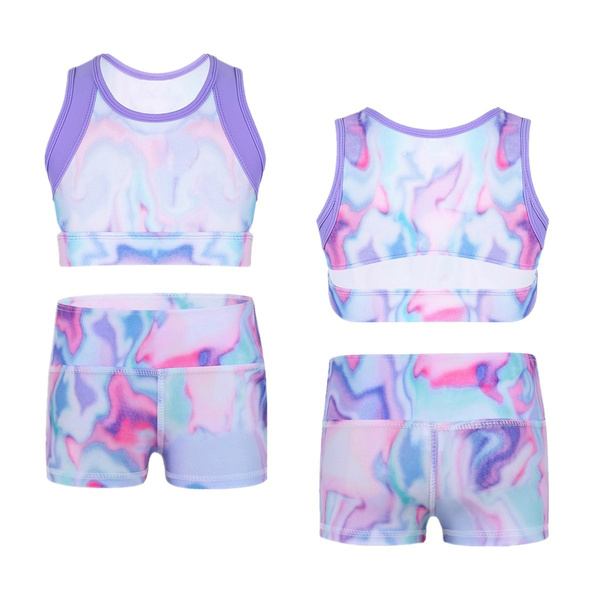 Girls Two Piece Athletic Outfit Crop Top with Pants for Gymnastics Dance  Sports