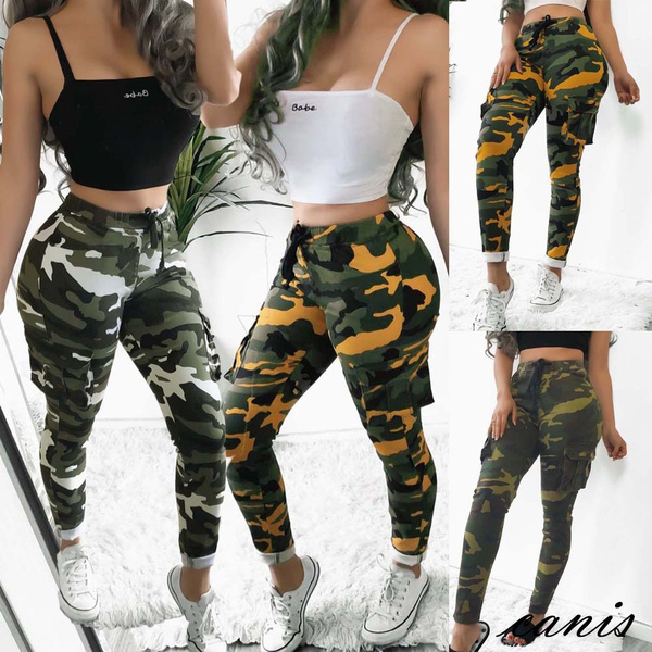 hirigin Women's Camouflage Print Cargo Pants, Middle Waist Loose Straight  Ankle Length Trousers with Pockets - Walmart.com