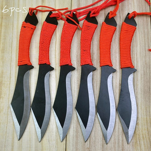 6pc outside practice darts tied red rope throwing knife camp tactical knife  stainless steel training knife dagger